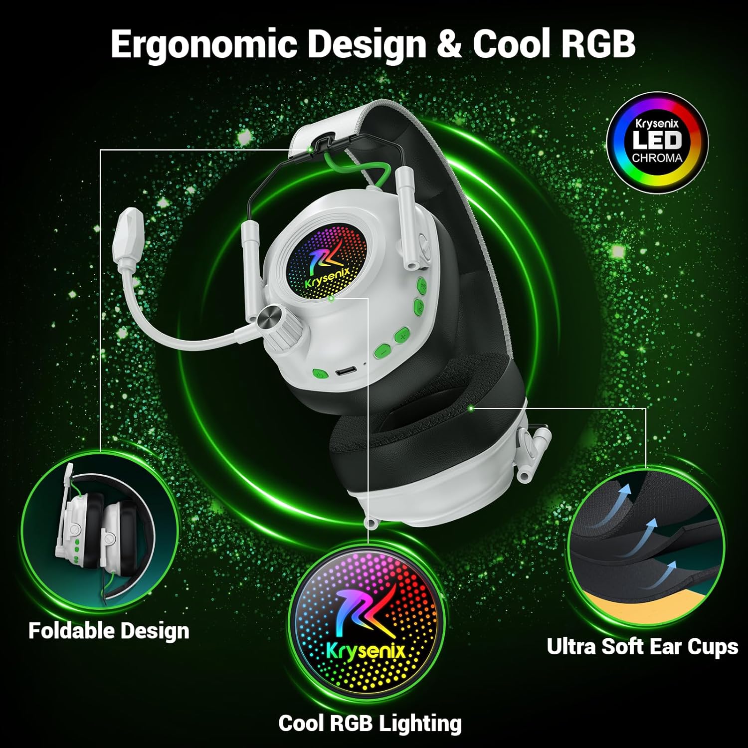 Wireless Gaming Headset 2.4GHz Bluetooth 40H Battery Mic RGB