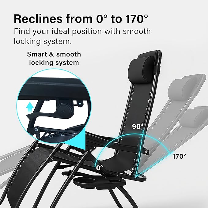 Zero Gravity Folding Lounge Chair Black Adjustable Recliner