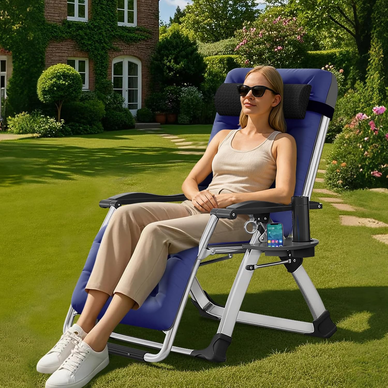 Zero Gravity Recliner Chair Folding Sun Lounger Blue