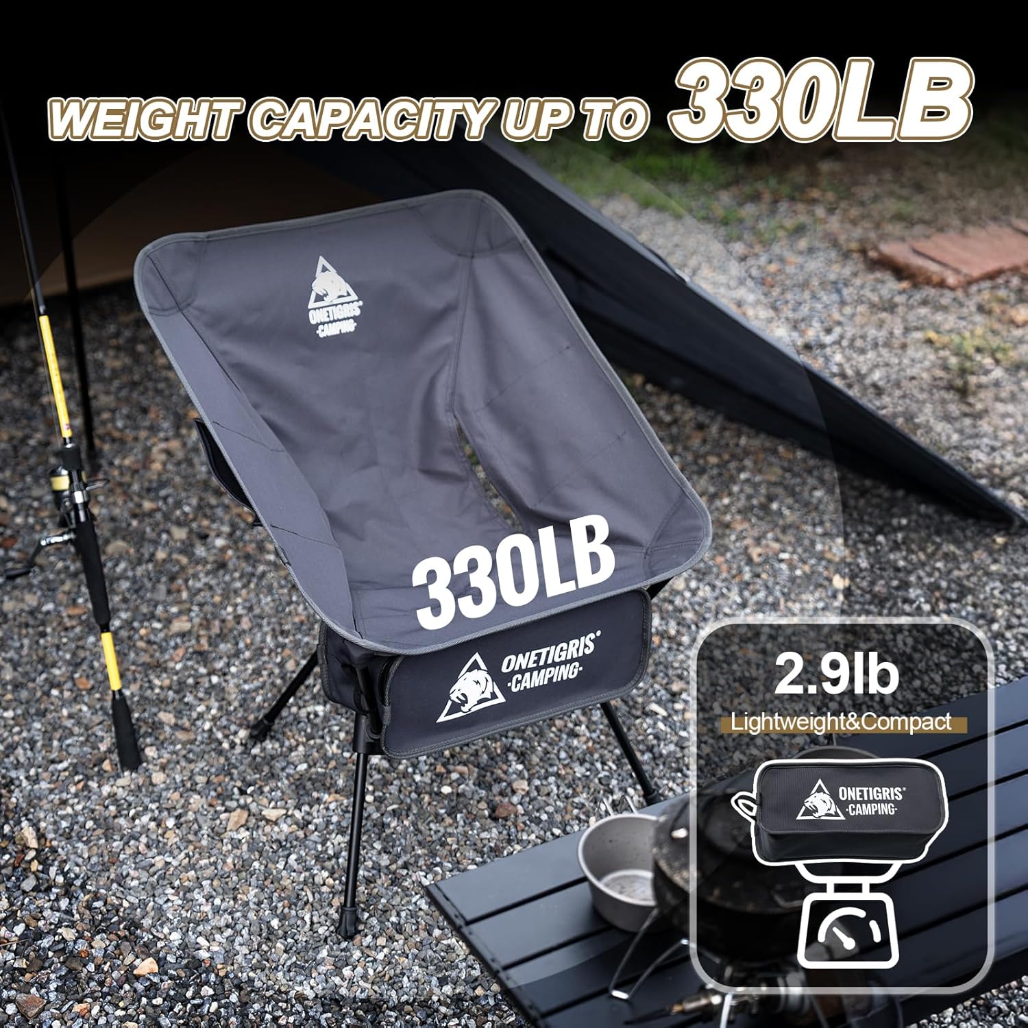 Ultralight Folding Camping Chair 150kg Portable Grey