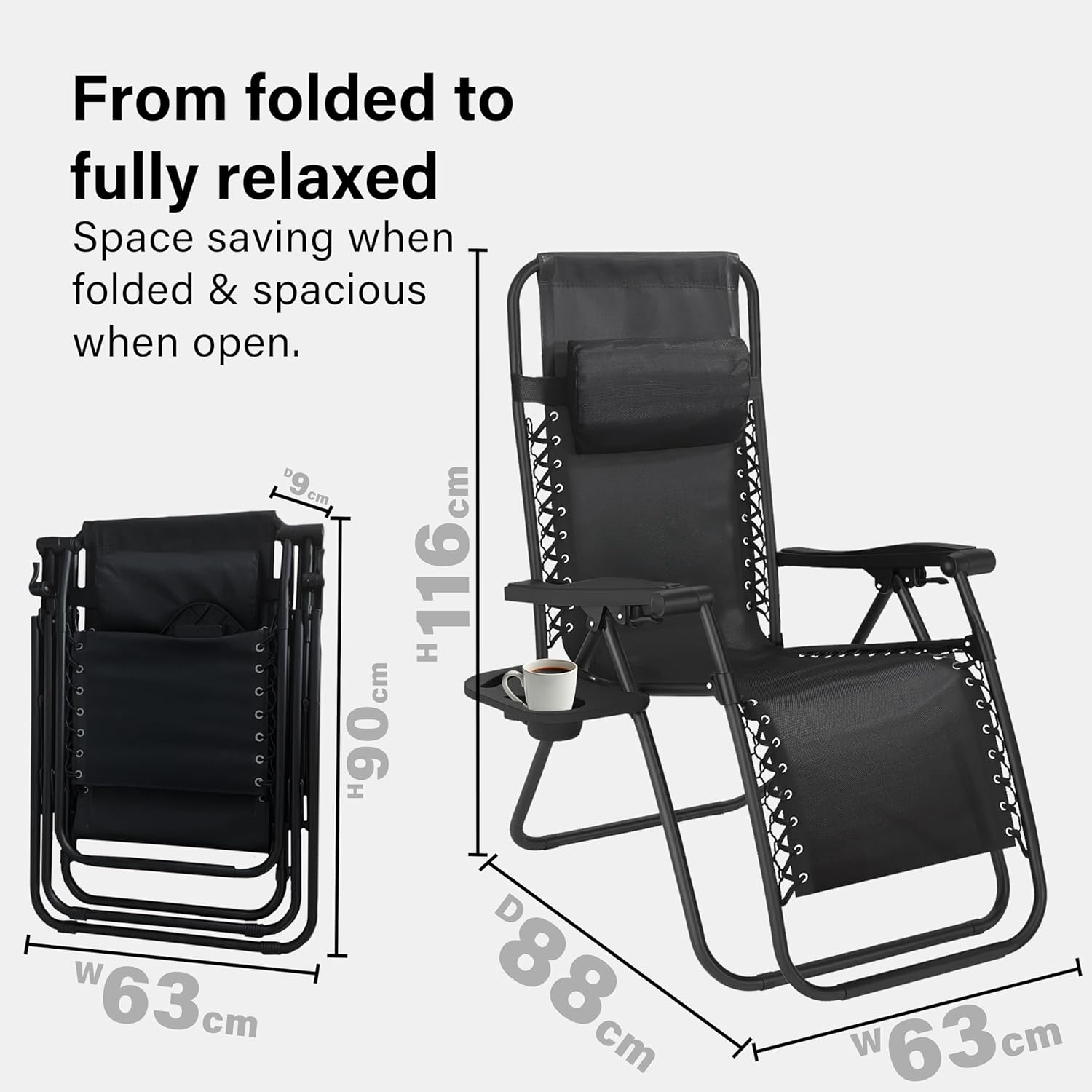 Set of 2 Zero Gravity Folding Lounge Chairs Black
