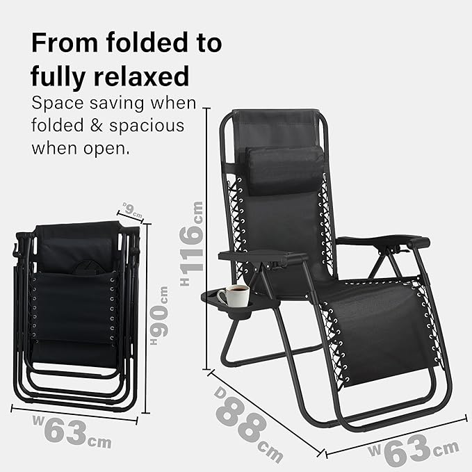 Zero Gravity Folding Lounge Chair Black Adjustable Recliner