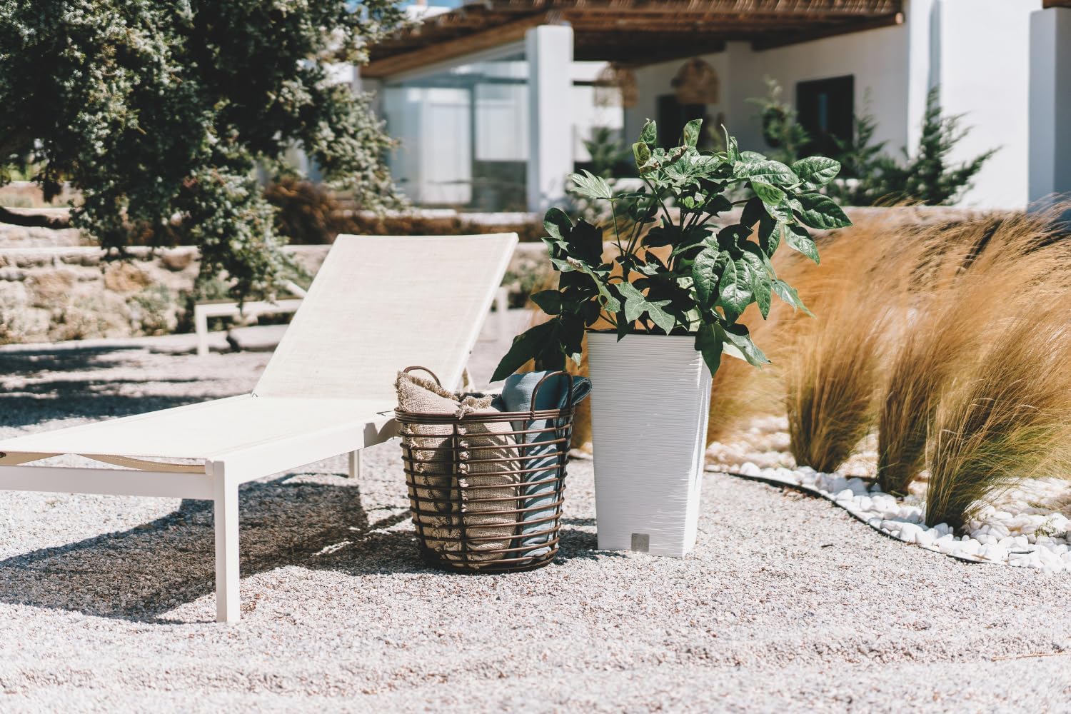 Tall Square Planters Set of 2 White Modern Pots Indoor Outdoor