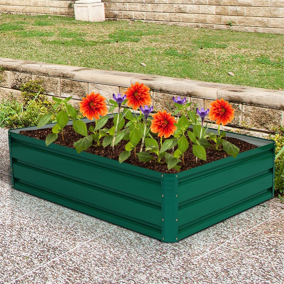 Raised Garden Bed Metal Planter 120cm Outdoor Veg Herb Box Green