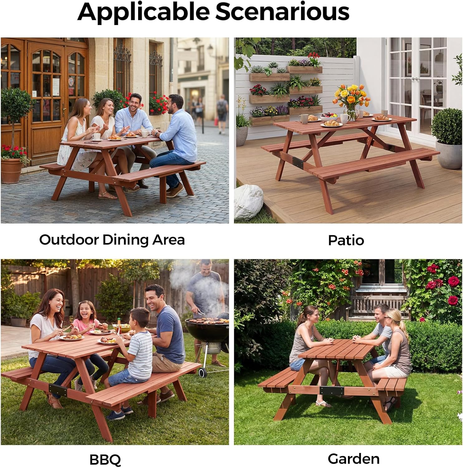 6 Seater Wooden Picnic Table Bench Set Garden Patio w/Parasol Hole
