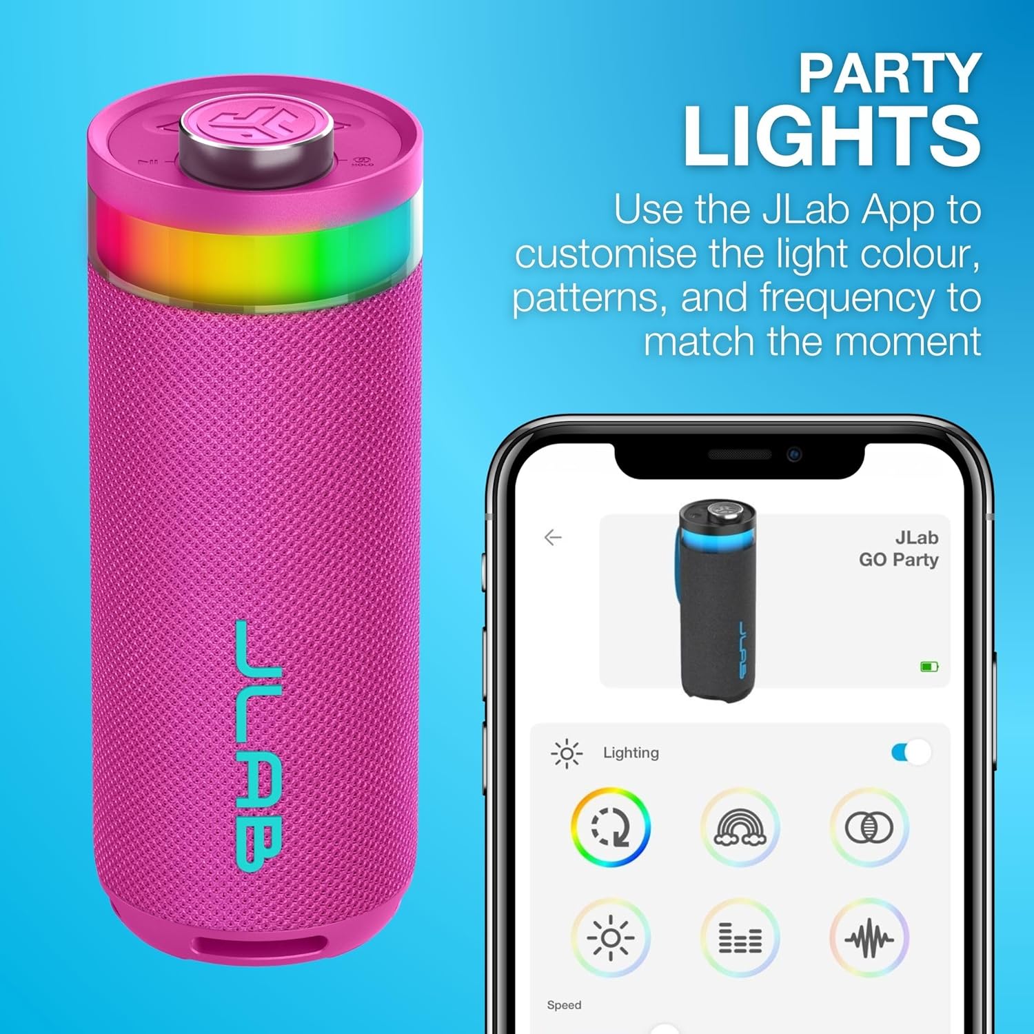 Portable Bluetooth Party Speaker RGB Lights 16H Playtime Waterproof
