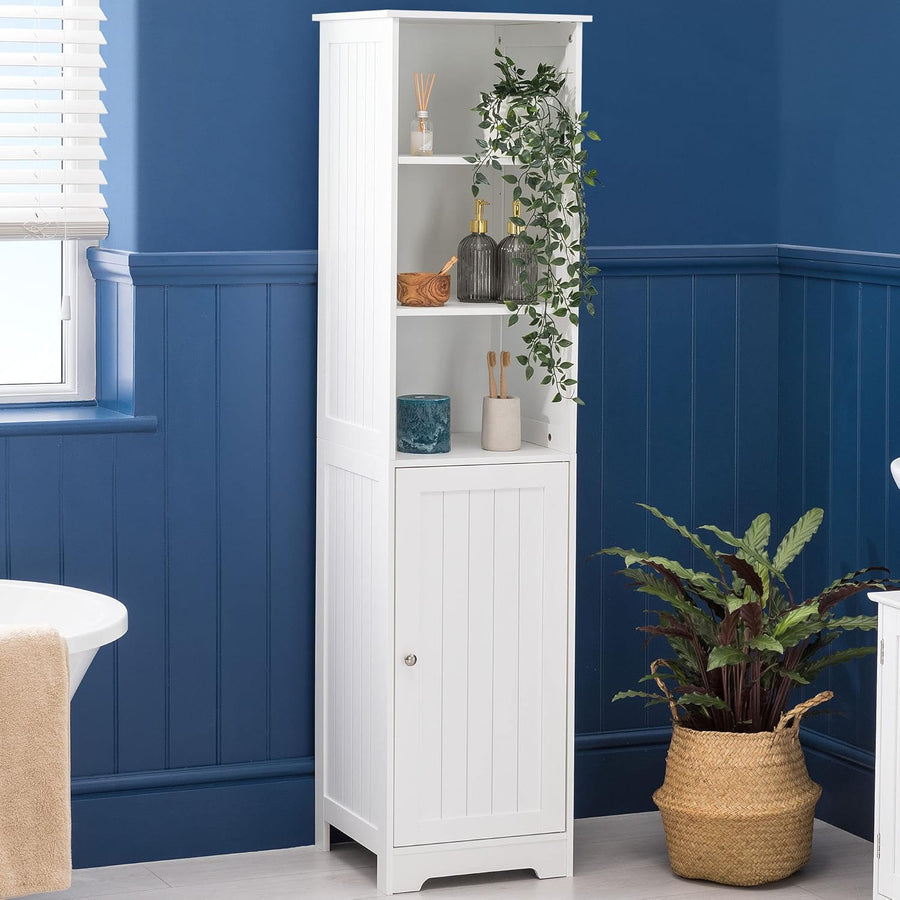 Tall Bathroom Tallboy Cabinet 3 Shelf Cupboard White 160cm