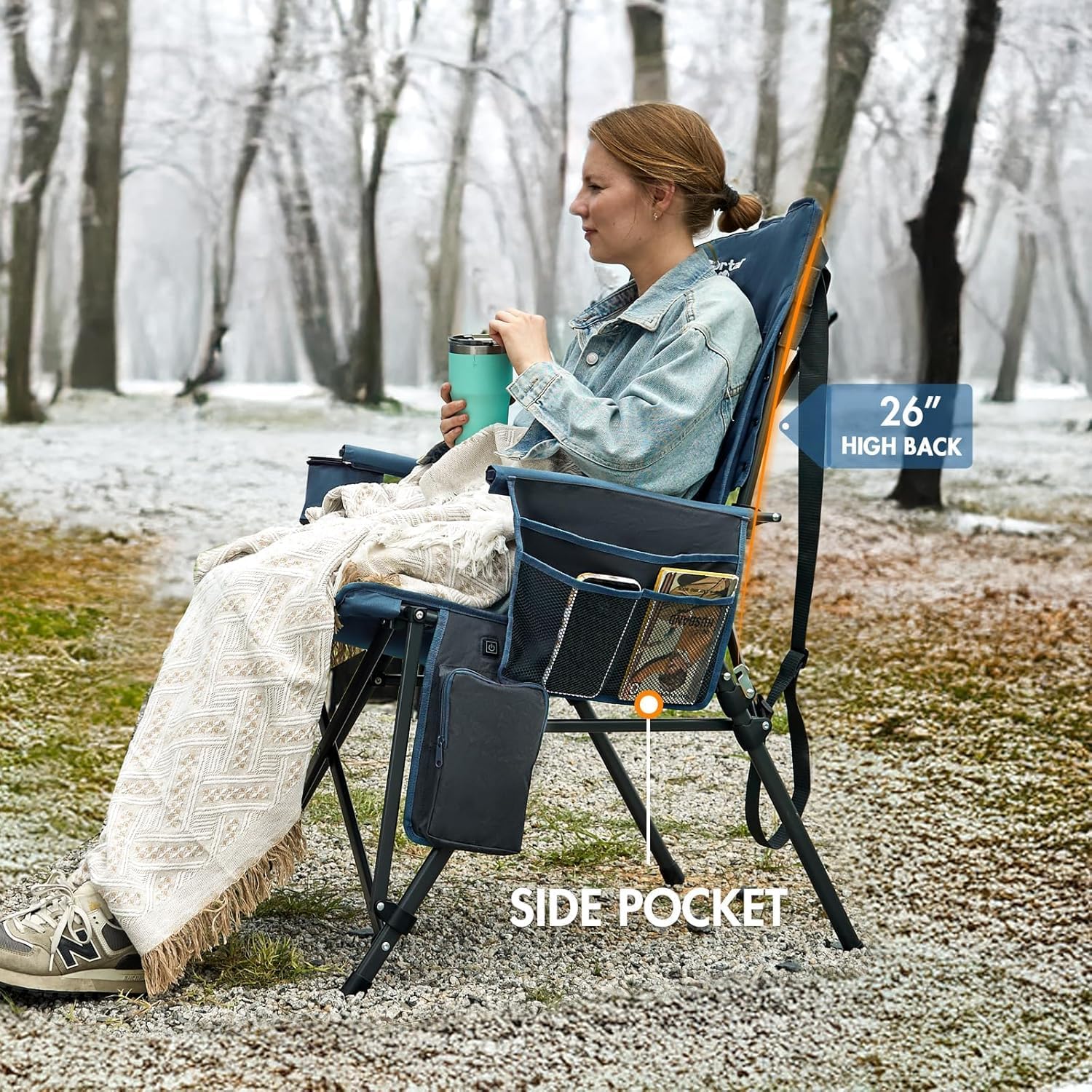 Heated Camping Chair 180kg High Back Folding Chair Blue