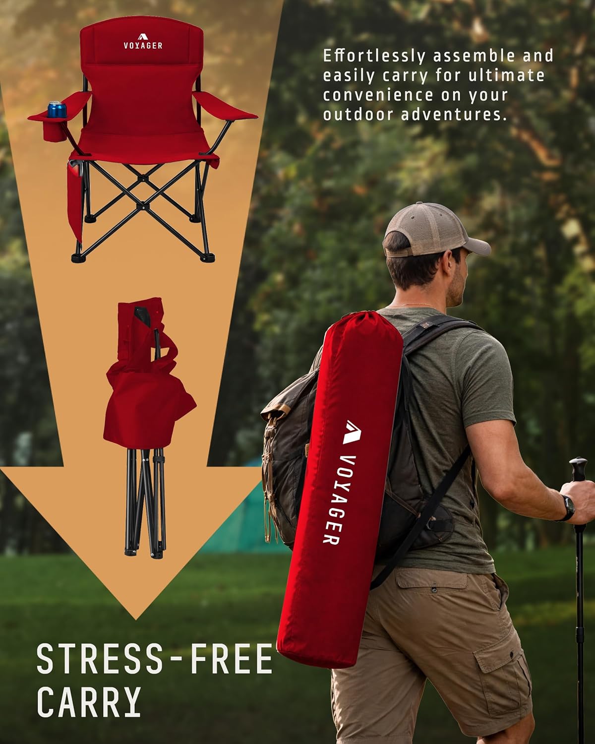 Folding Camping Chairs 2 Pack Cooler Bag Red Portable