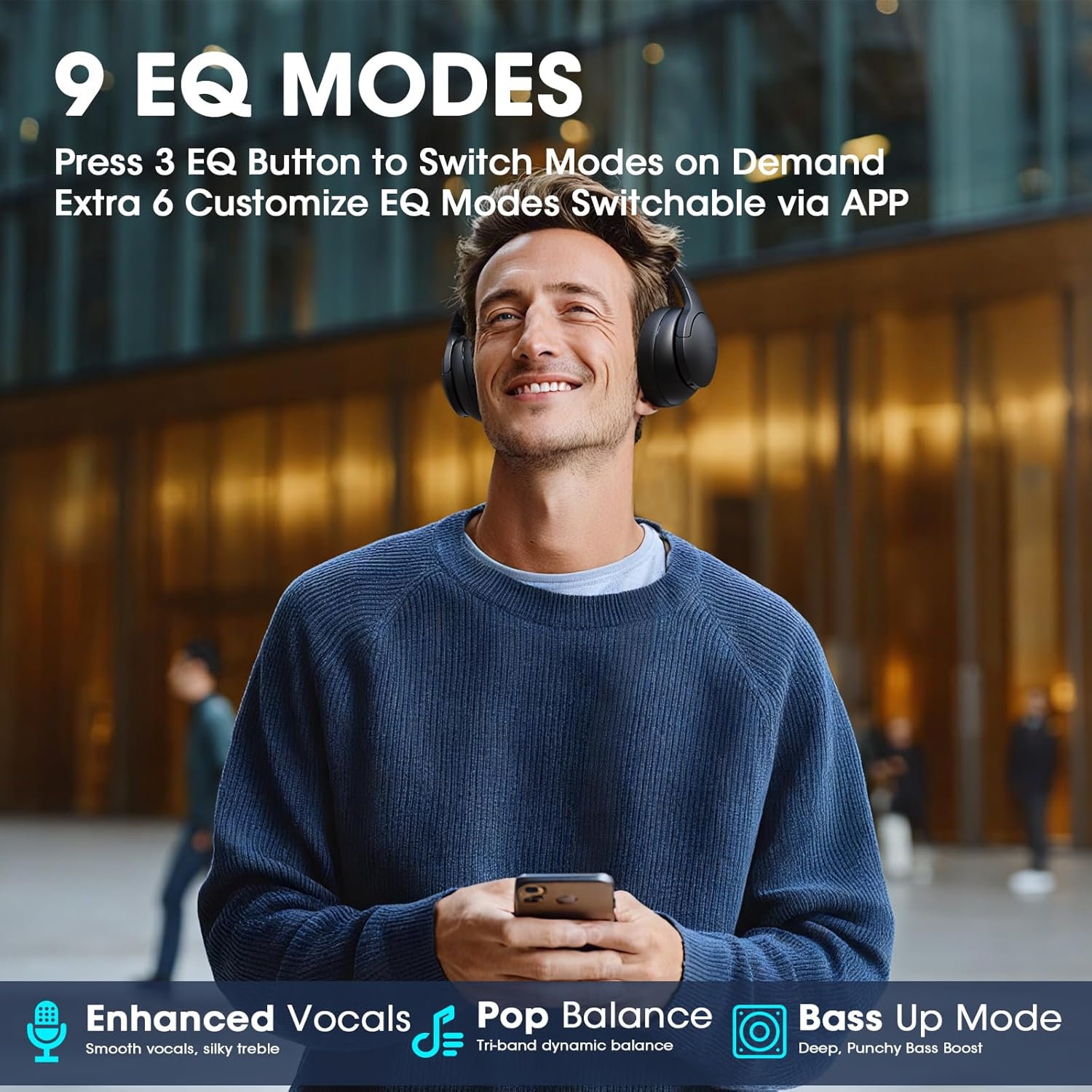 Bluetooth Over Ear Headphones 90H Playtime HiFi Stereo Bass 9 EQ Wireless