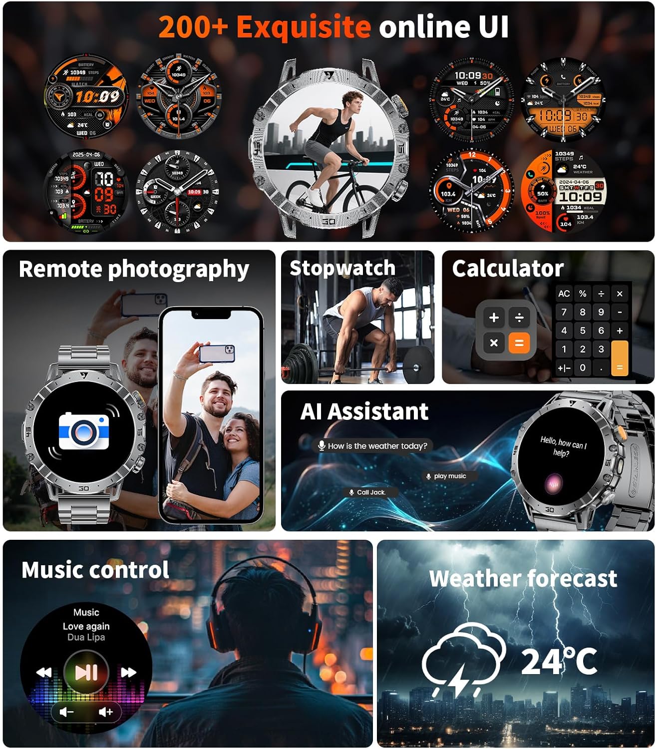 Military Smart Watch 1000mAh Bluetooth Call 100 Sports