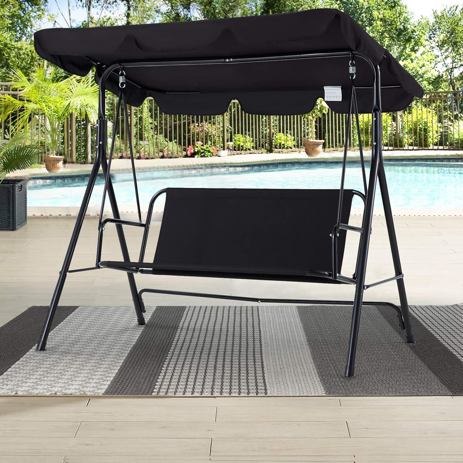 3 Seater Garden Swing Chair with Adjustable Canopy Black