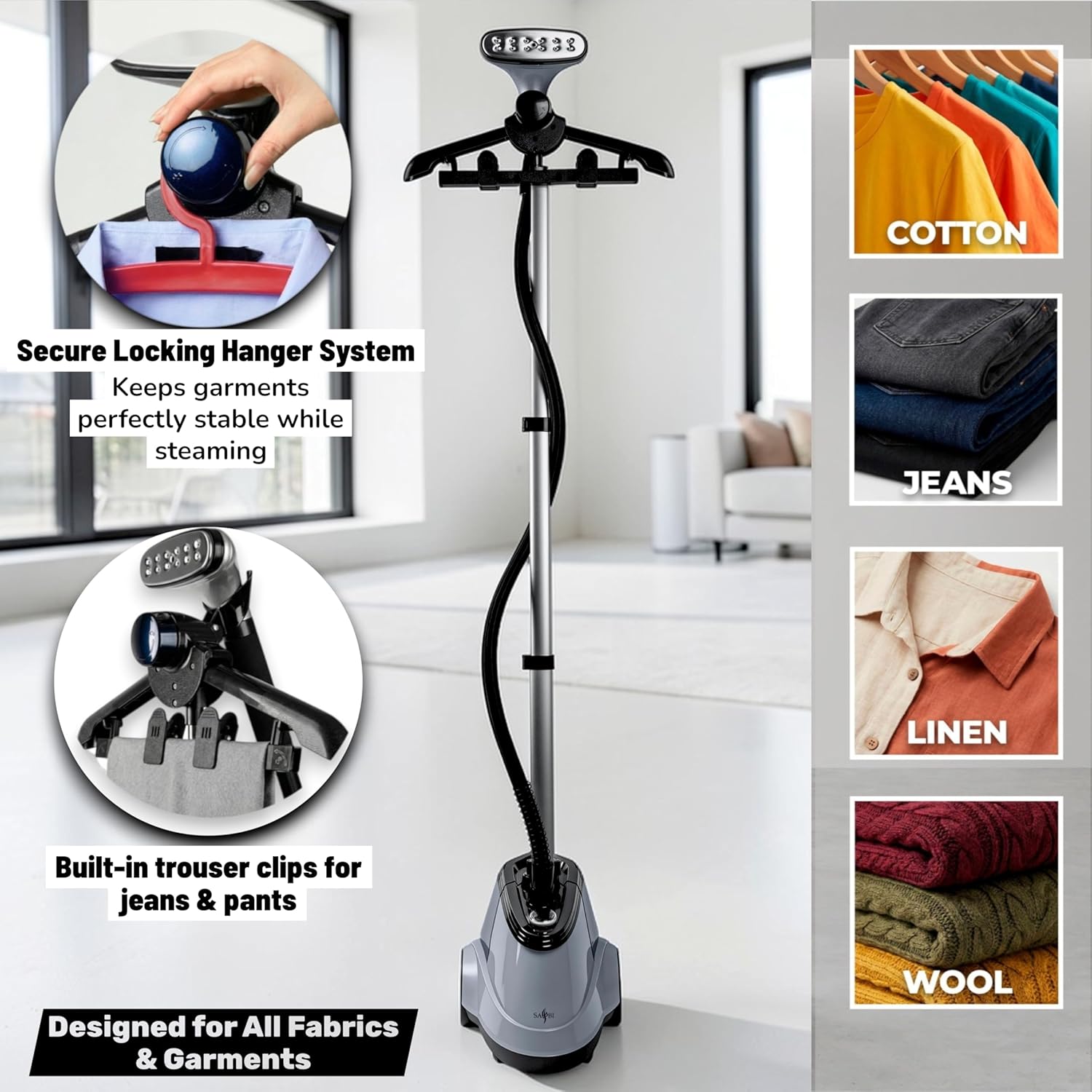 2200W Garment Steamer Upright 2.9L Tank 66 Min Steam Power