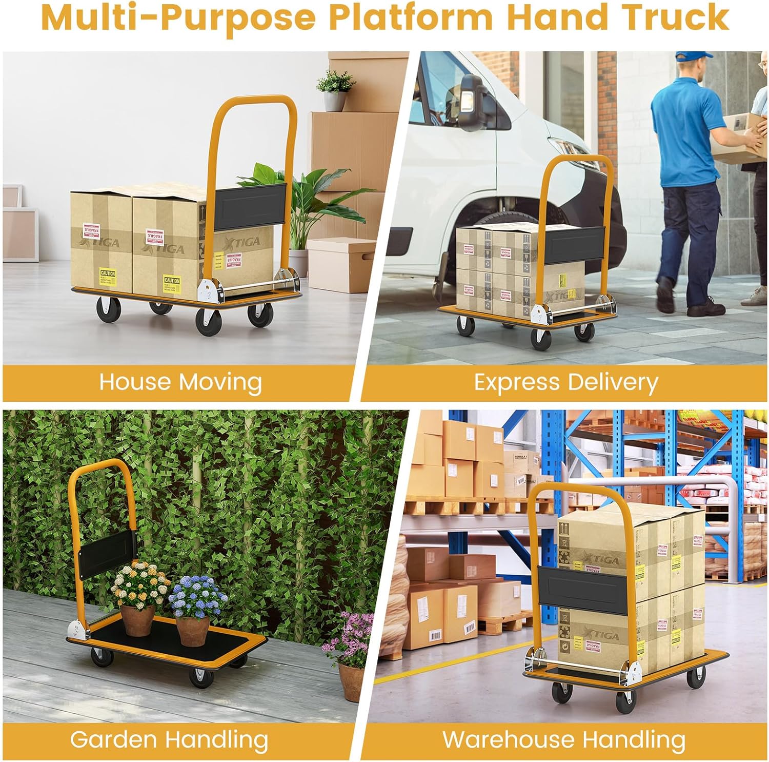 Portable 150KG Flatbed Push Cart Folding Platform Truck