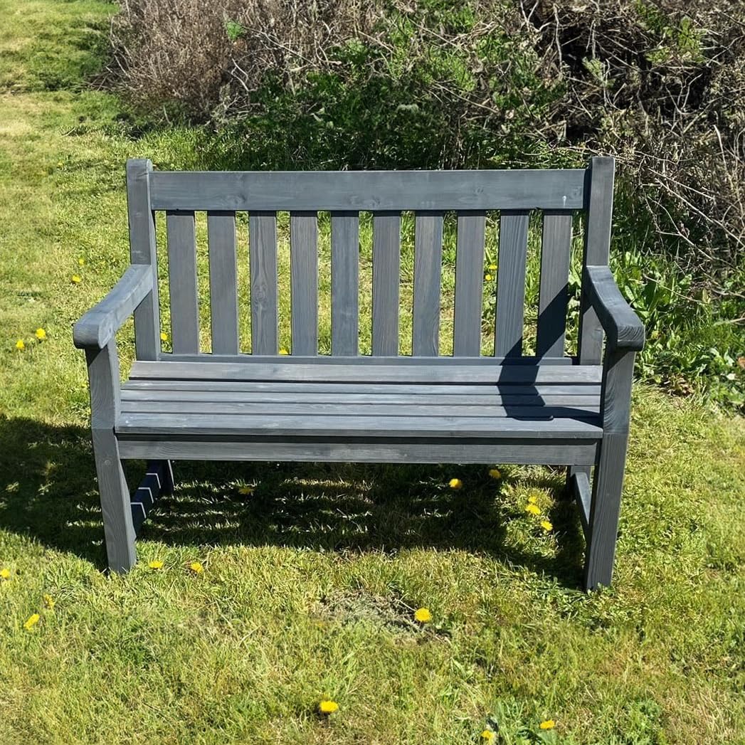 Wooden Garden Bench 120cm 2 Seater Pine Outdoor Patio Bench Grey