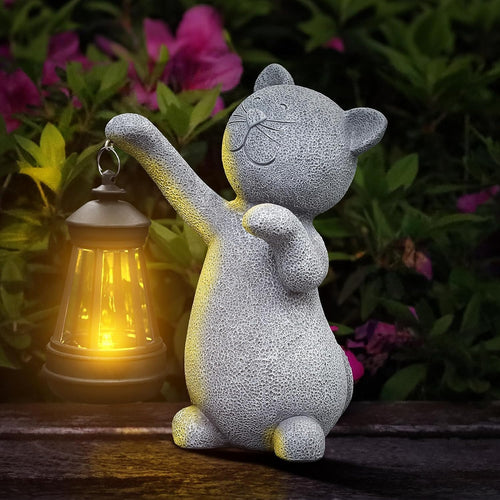 Solar Cat Garden Statue LED Light Waterproof Outdoor Ornament