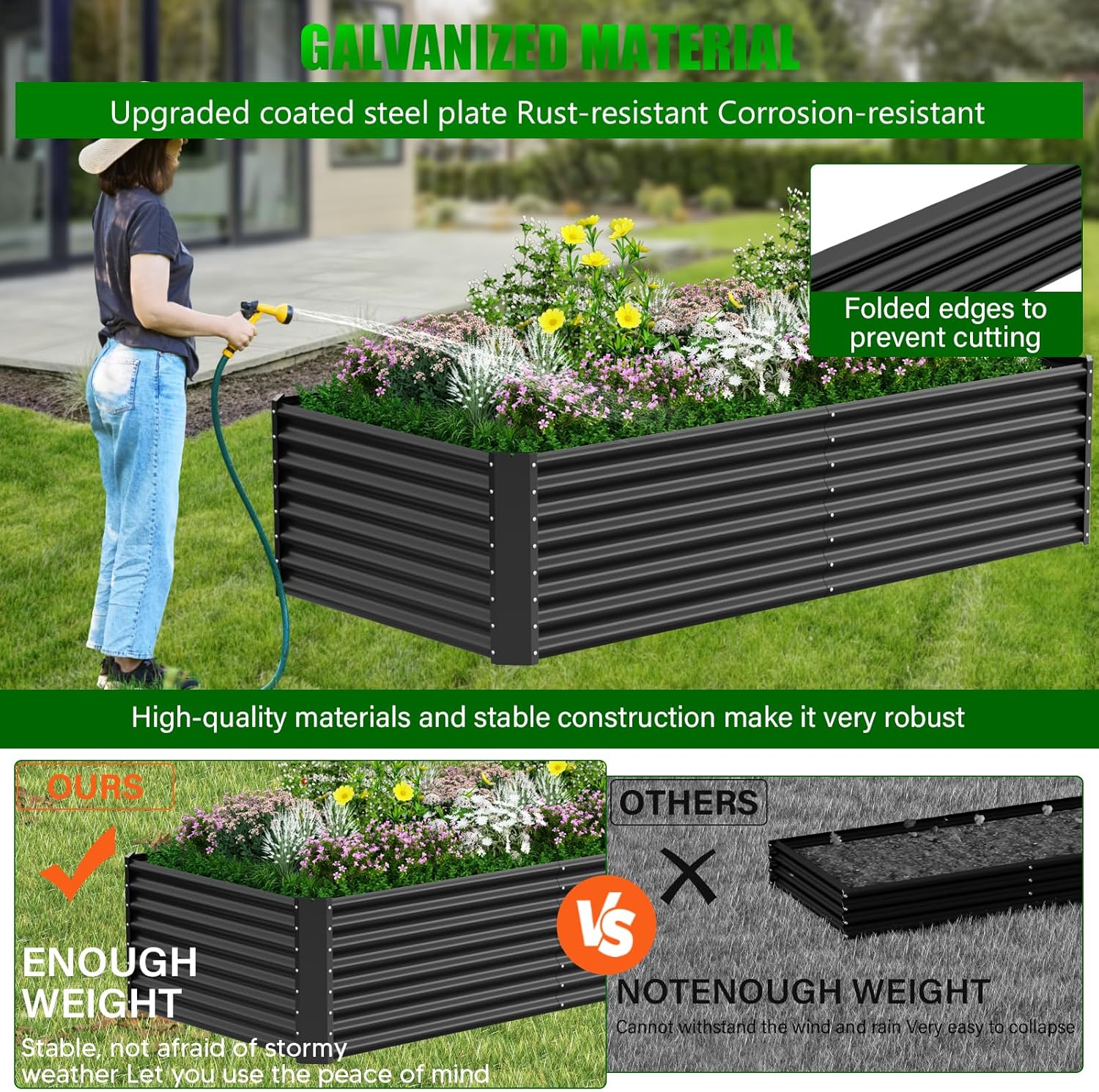 Extra Large Metal Raised Garden Bed 244cm Black Steel