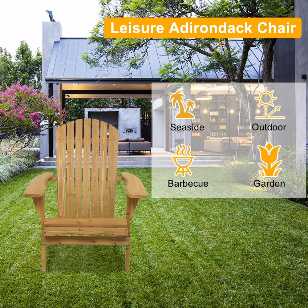 2 Pack Folding Adirondack Chairs Wooden Outdoor Patio Lounge Armchairs