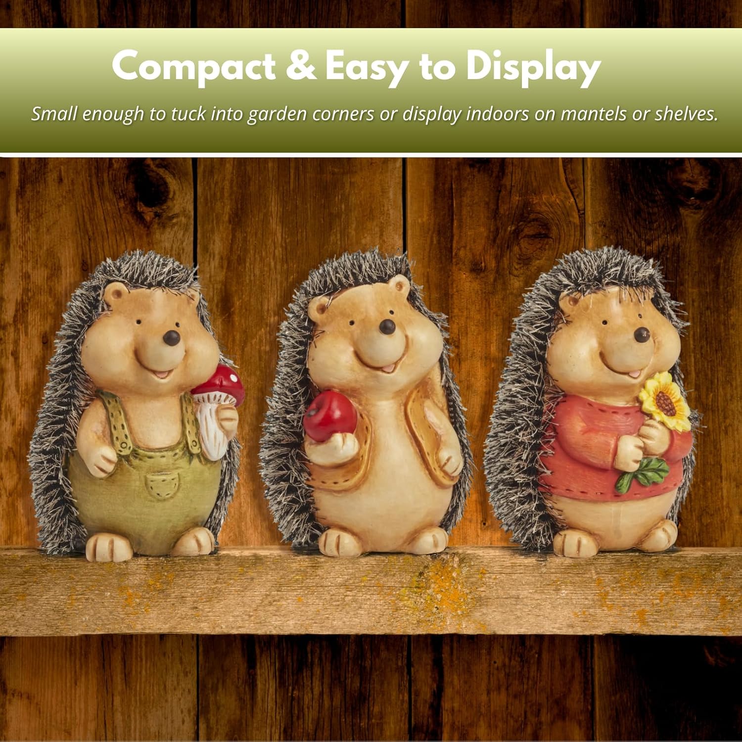 Hedgehog Garden Ornaments Set of 3 Resin Outdoor Decor Hoglets