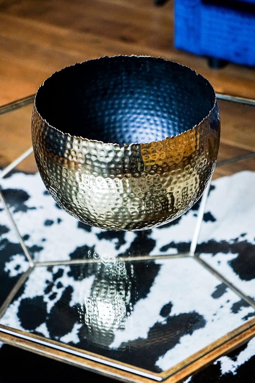 Hammered Gold Planter Bowl 30cm Indoor Metal Plant Pot