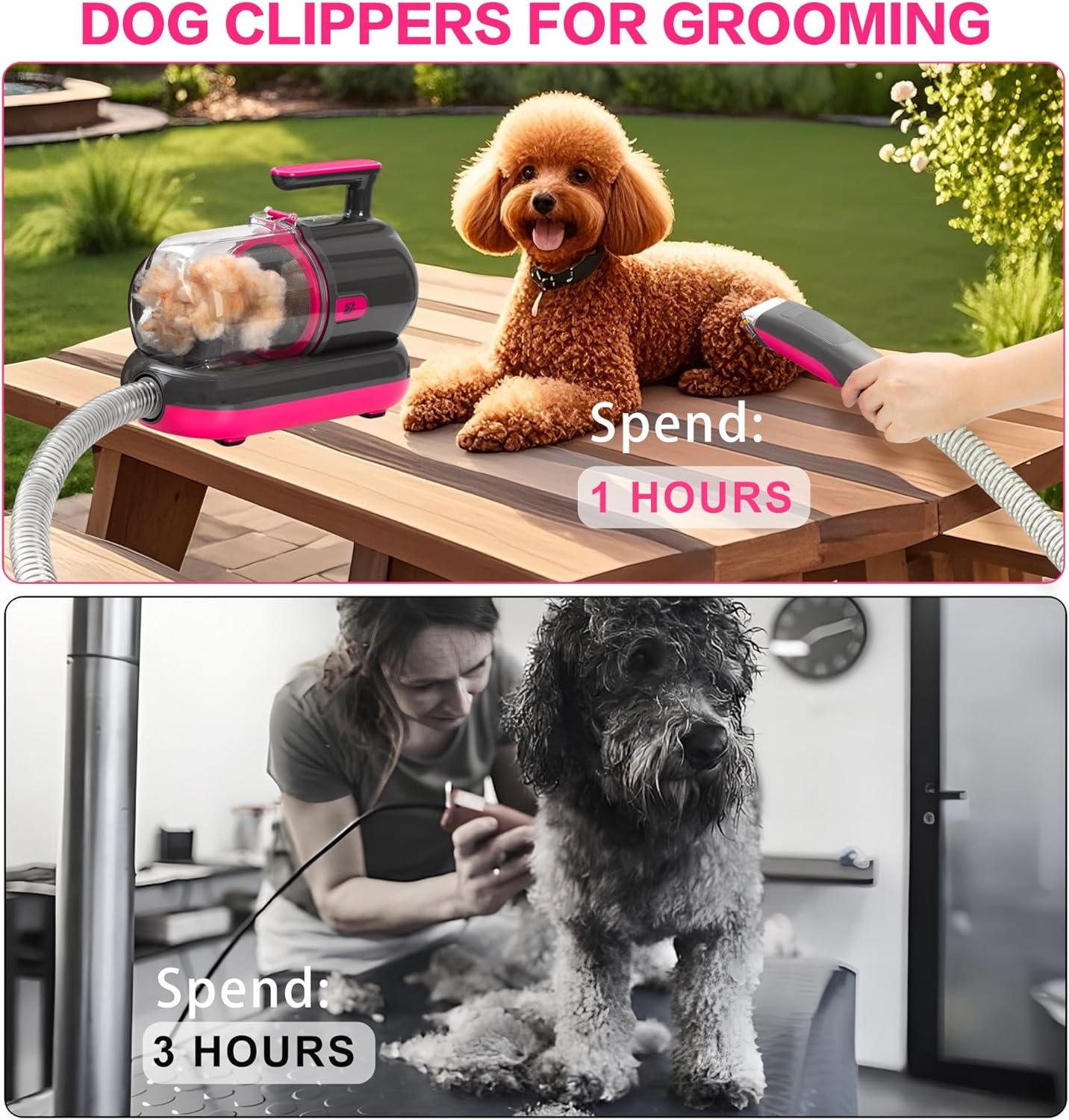 Dog Grooming Vacuum Kit Nail Grinder 1.5L 6 Comb Black