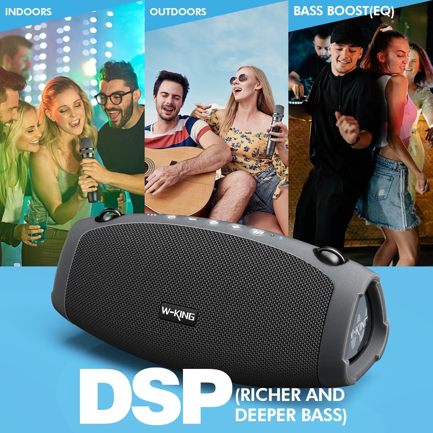 Bluetooth Party Speaker 120W Waterproof Bass Mic 42H Playtime