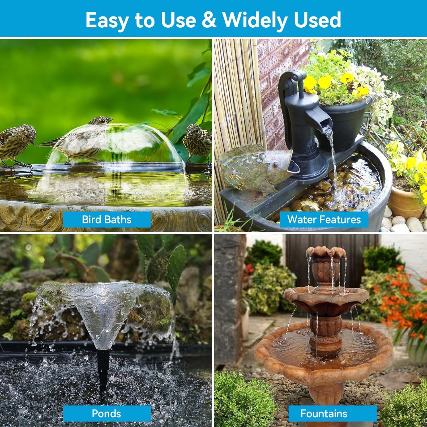 8W Solar Pond Pump Fountain with Battery Backup 8 Nozzles