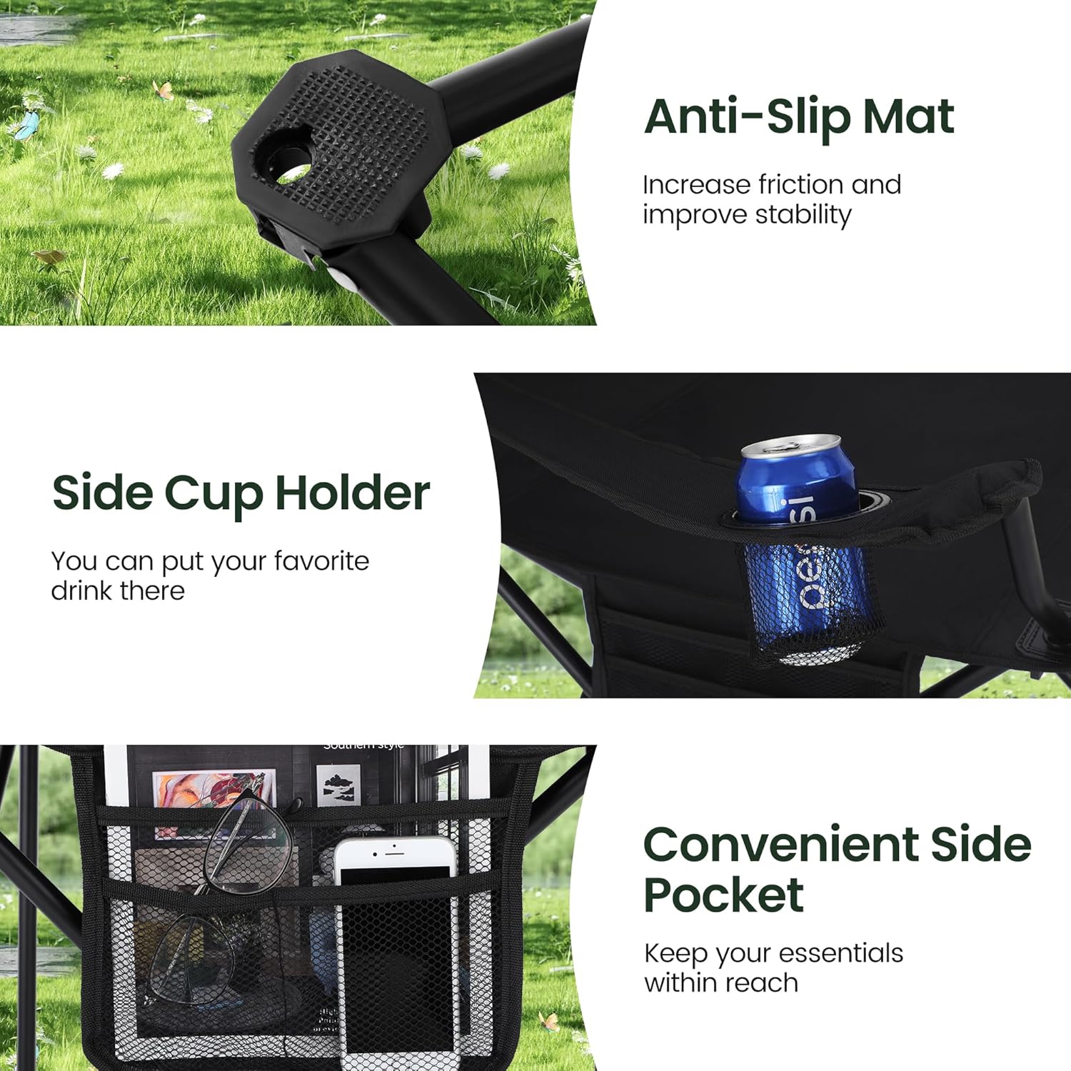 Camping Chairs 2 Pack Cooler Bag Mesh Back Black