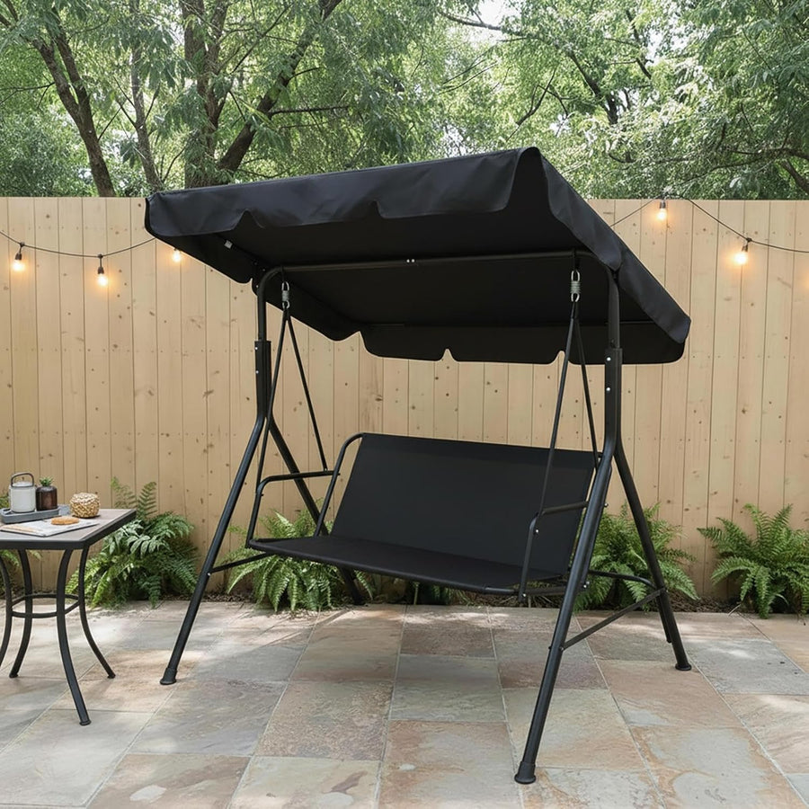 Black 3 Seater Garden Swing Bench with Canopy