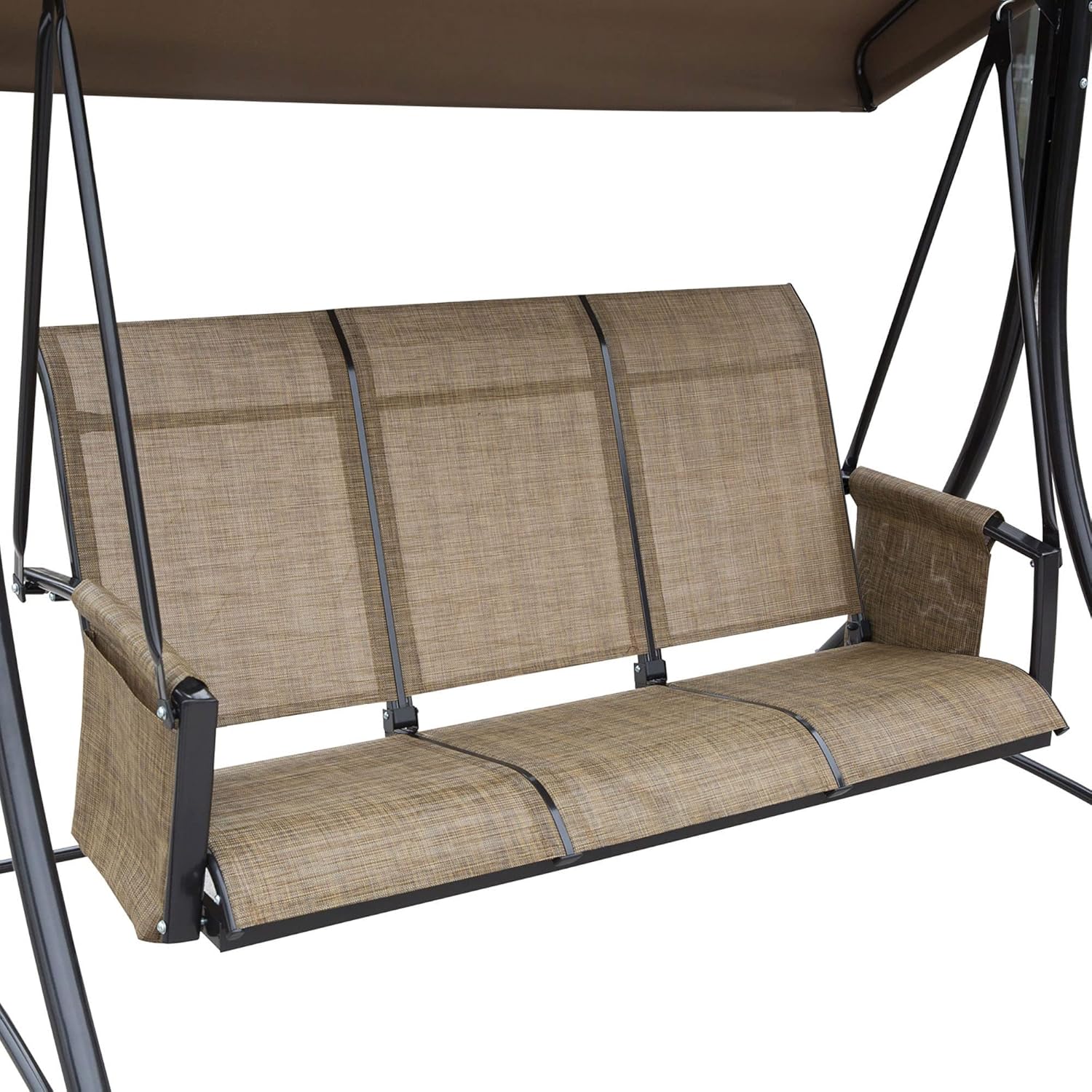 3 Seater Garden Swing Chair Canopy Side Pockets Brown