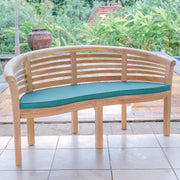 Teak Wood Banana Garden Bench w/ Green Cushion Curved Patio Seat 168cm