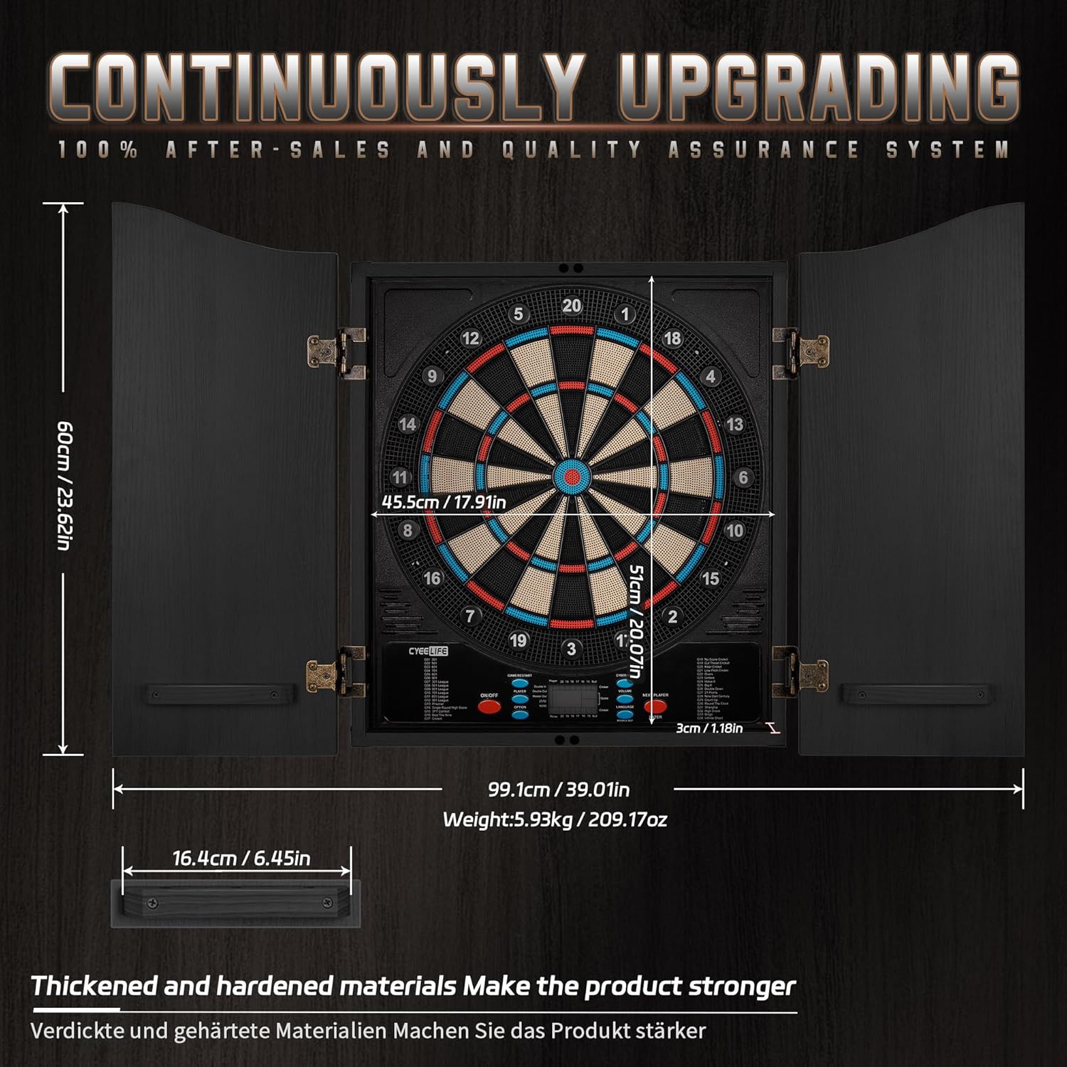 Electronic Dartboard Cabinet Set 8 Player LED 12 Darts 34 Games