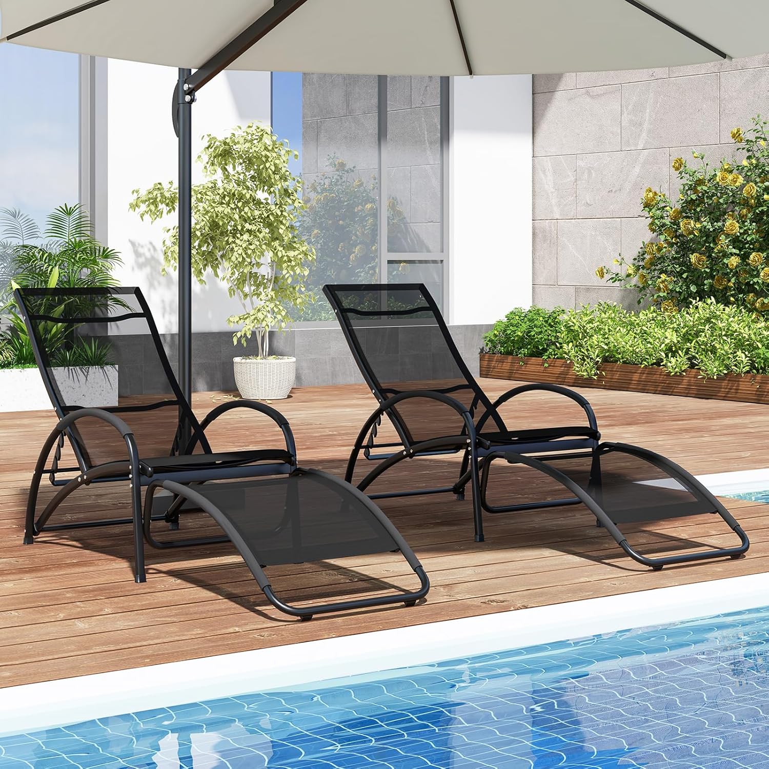 2 in 1 Garden Sun Lounger Rocking Chair Adjustable Black