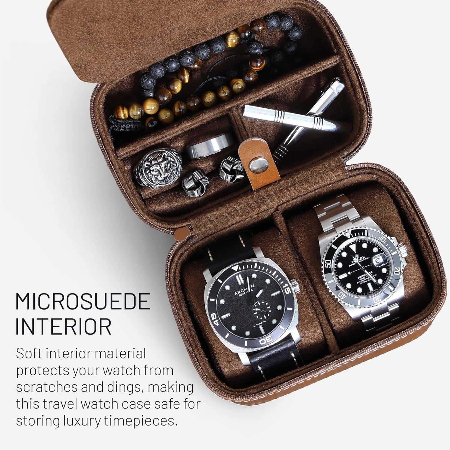 2 Slot Watch Travel Case Storage Organizer Brown