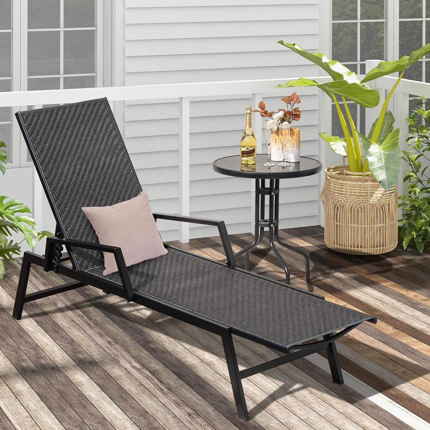 Rattan Sun Lounger 5 Position Recliner with Armrests
