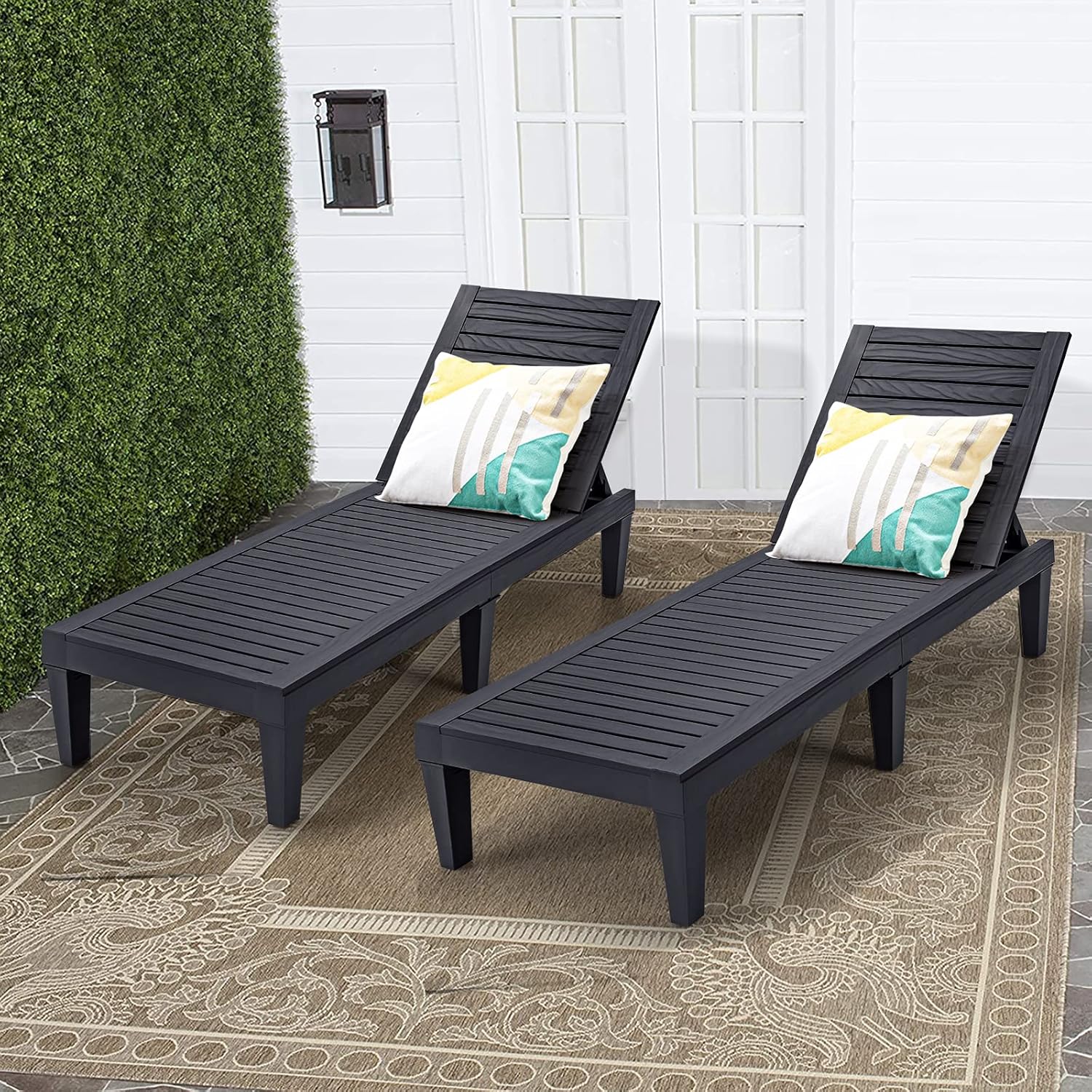 Sun Lounger 5 Position Recliner Chair Black Wood Effect