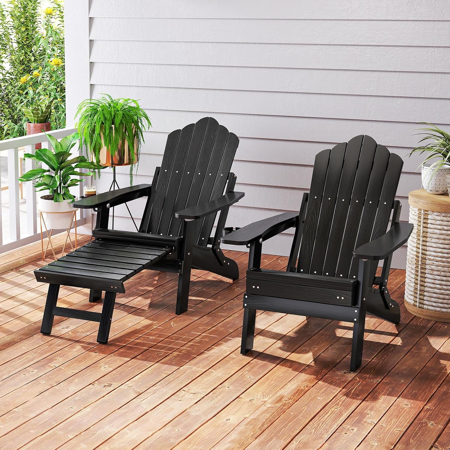 Adirondack Garden Lounge Chair Adjustable Footrest Black