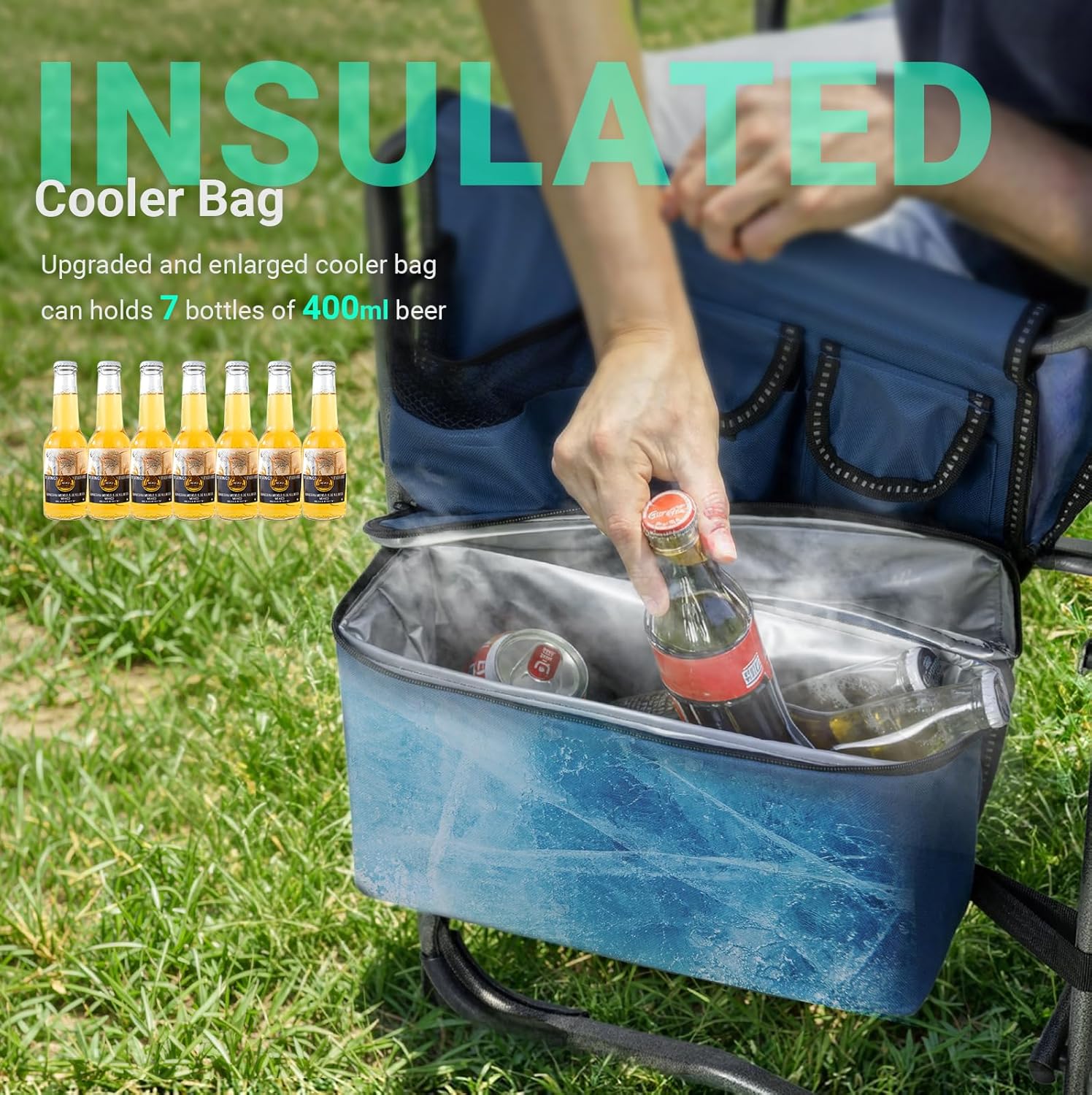 Heavy Duty Folding Camping Chair 180kg Cooler Table Blue