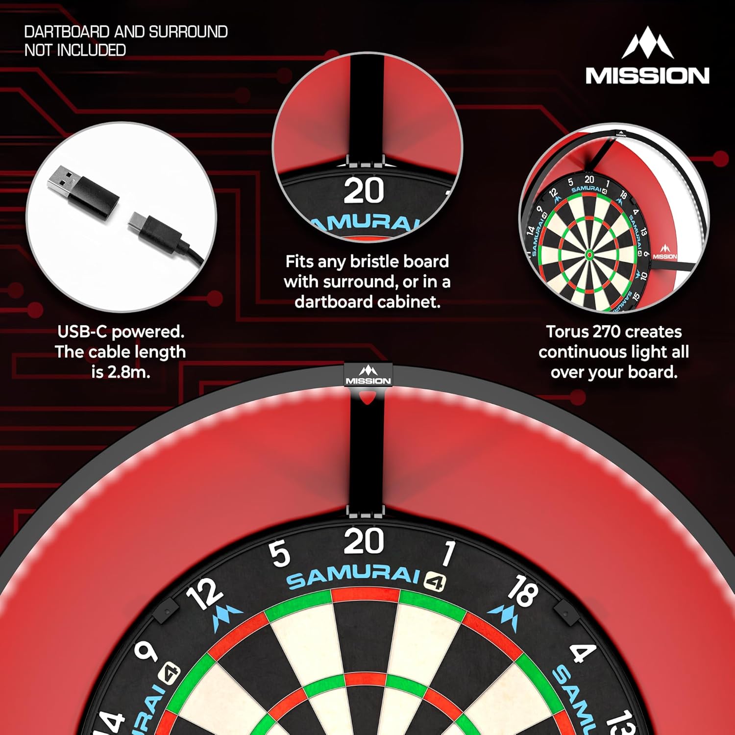 Dart Board LED Light 120 Degree Portable USB C Clip On Lighting