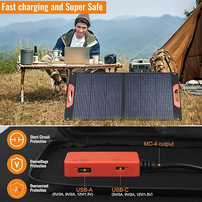 100W Foldable Solar Panel USB C QC3 Portable Charger Camping
