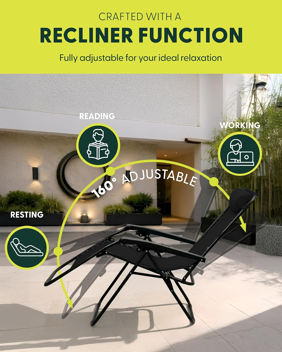Padded Zero Gravity Garden Chairs Set of 2 Black