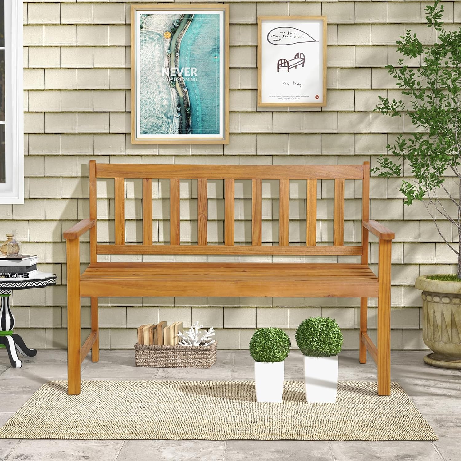 2 Seater Acacia Wood Garden Bench Heavy Duty Patio Loveseat Seat