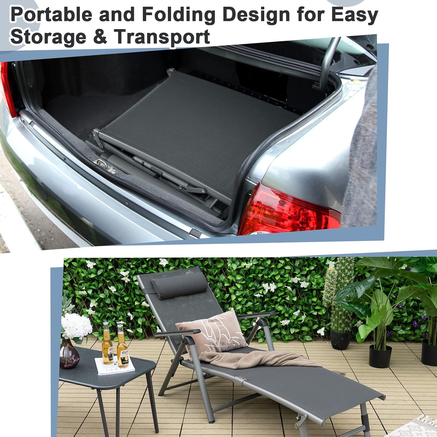 Folding Sun Lounger Reclining Chair 8 Position Aluminium Grey