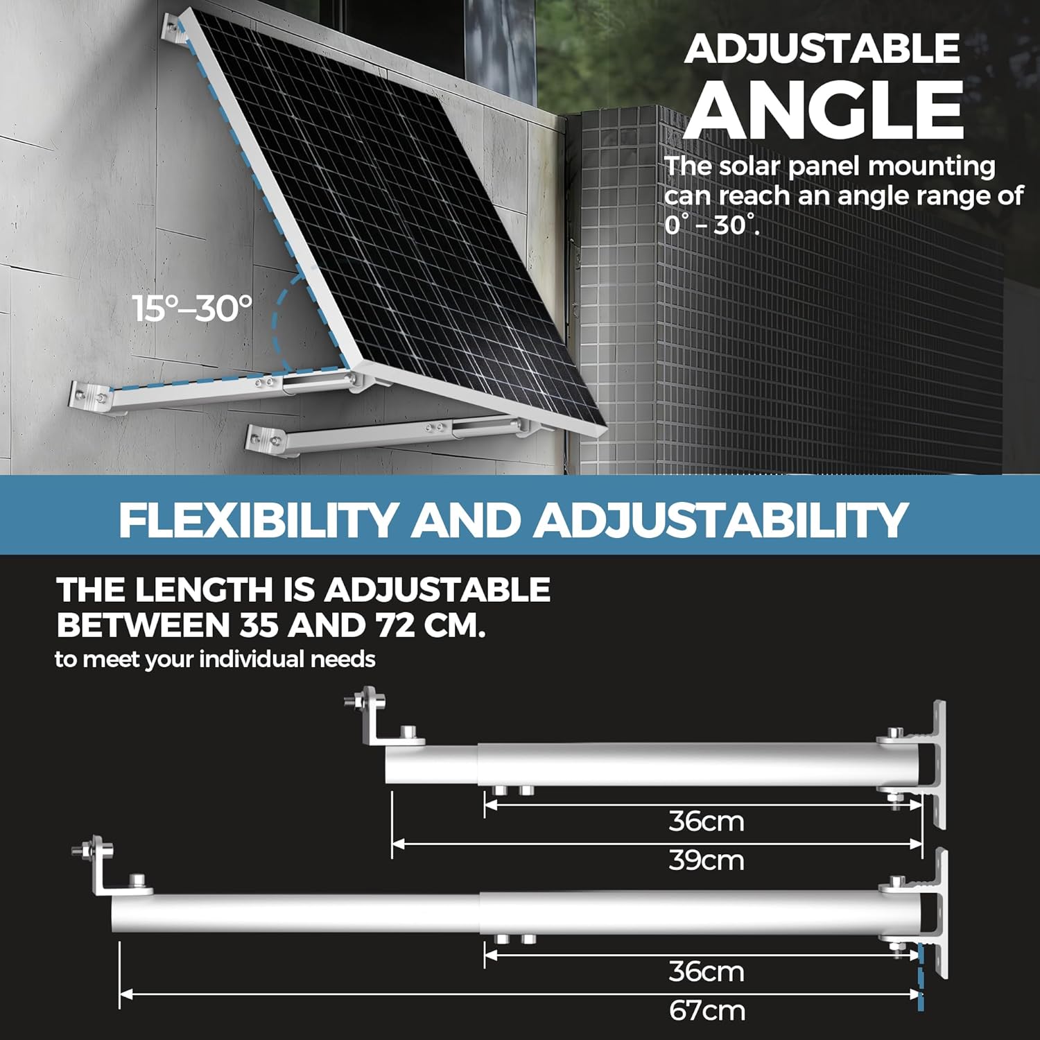 Adjustable Solar Panel Mount Bracket 2 Panel Balcony Roof Wall