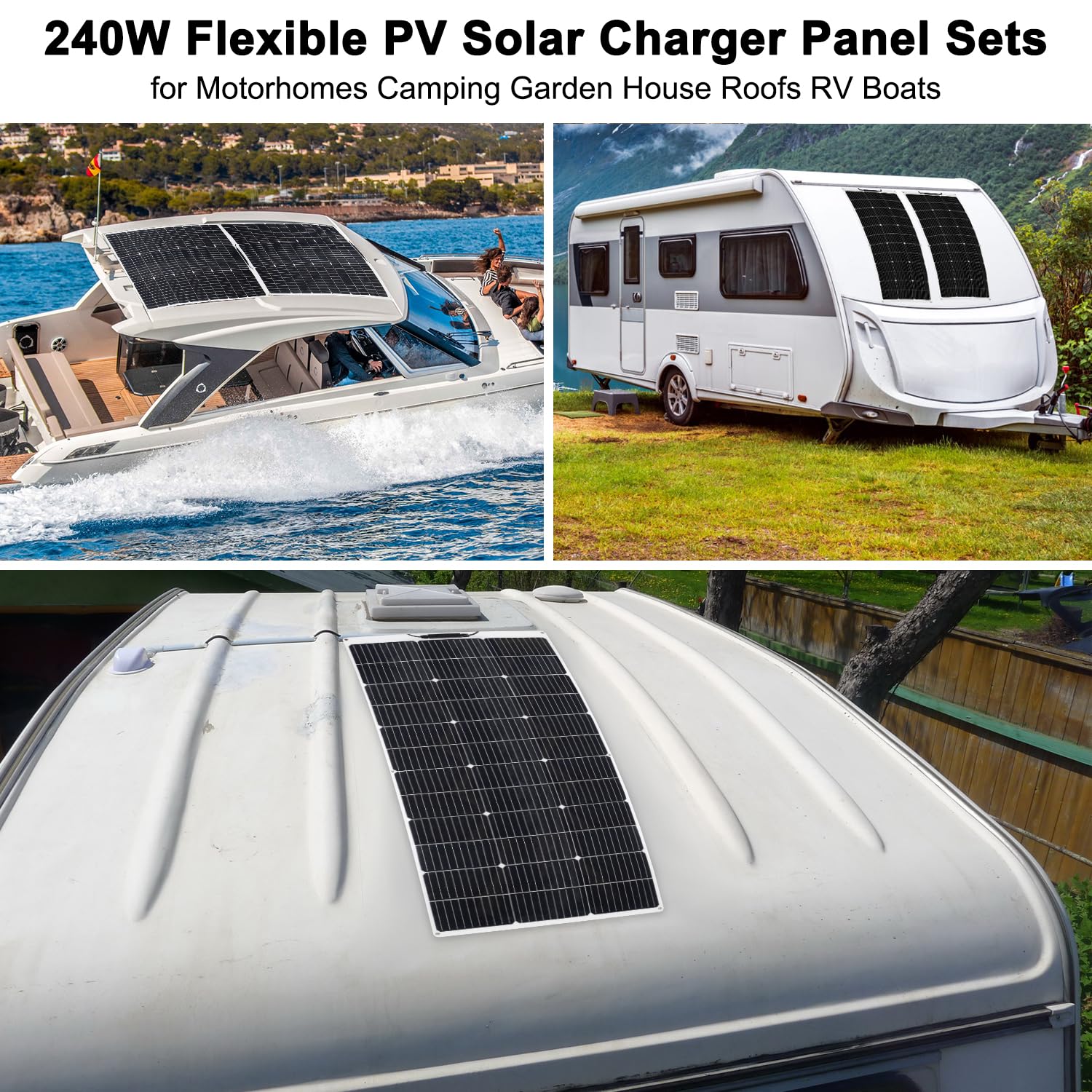 240W Flexible Solar Panel Kit 12V RV Boat Balcony Charger