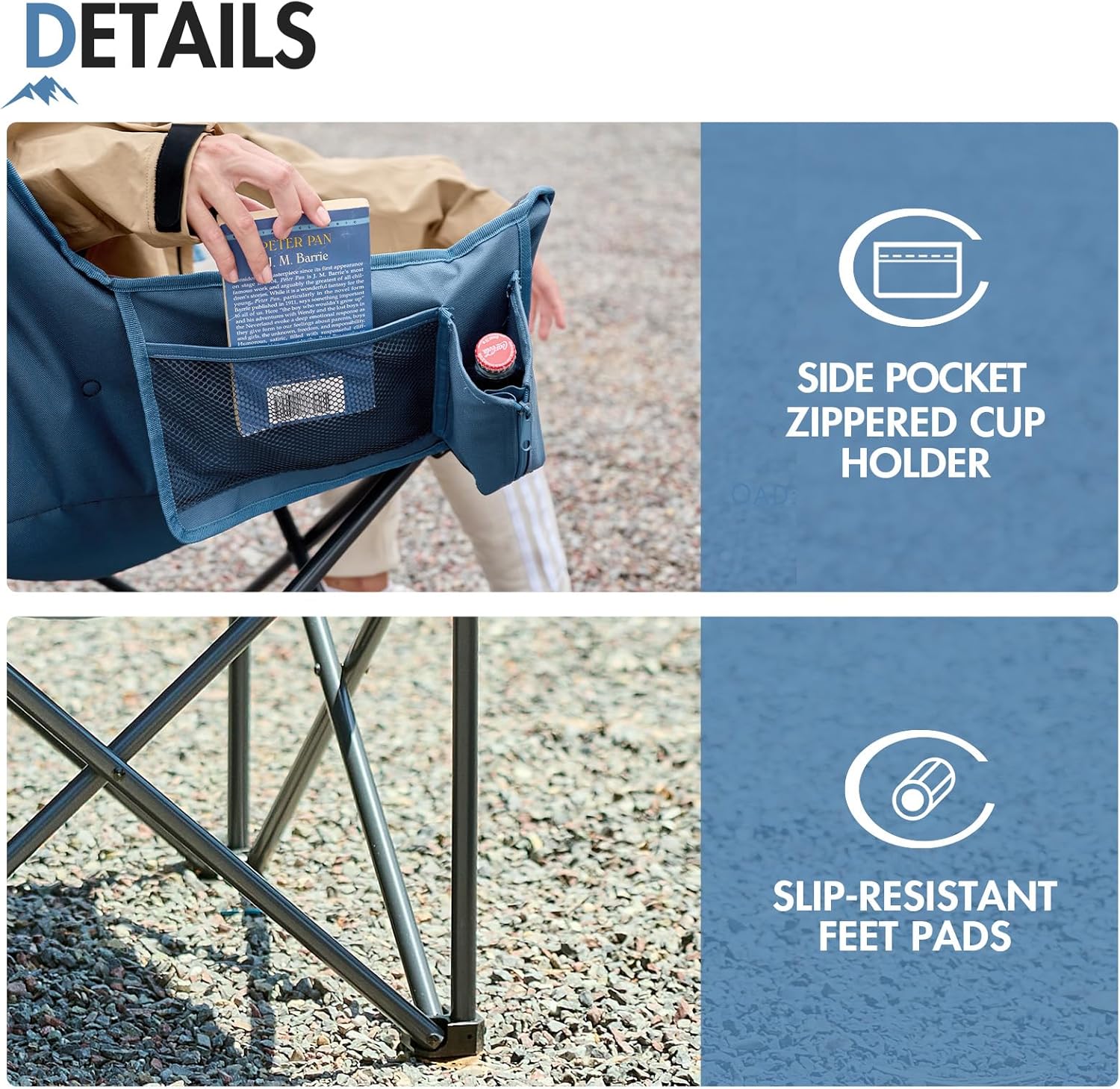 Mesh Back Tub Camping Chair Wide Seat 150KG Blue