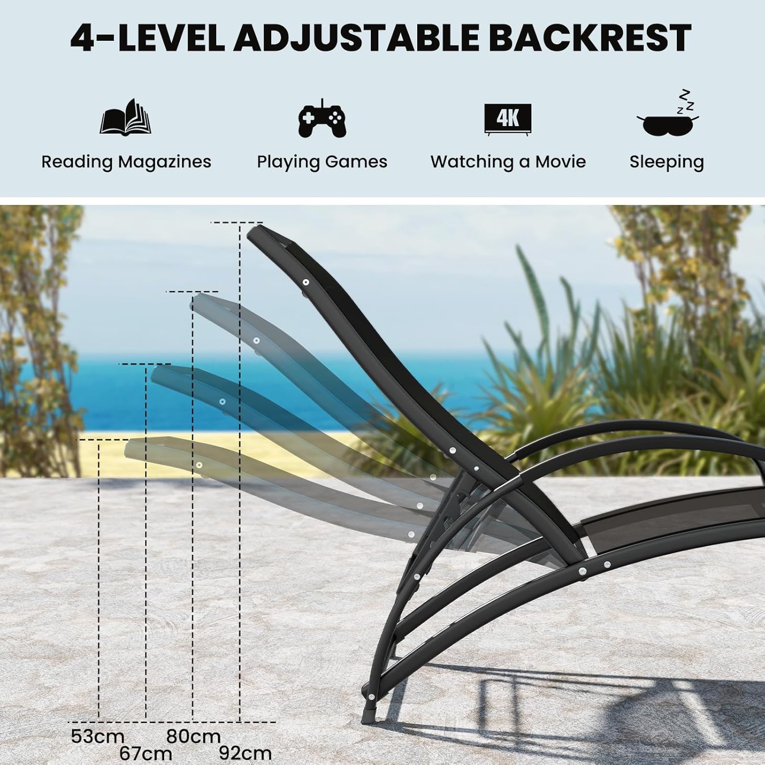 2 in 1 Garden Sun Lounger Rocking Chair Adjustable Black