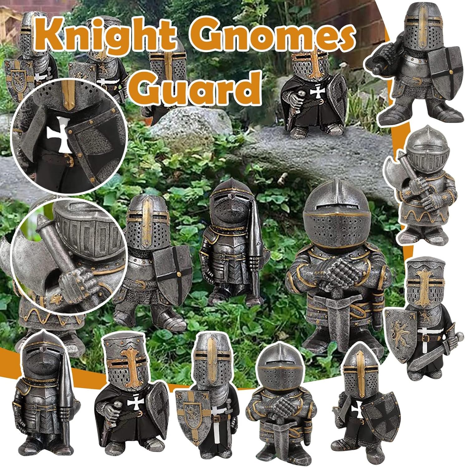 Knight Gnome Statue Resin Garden Guardian Decor Outdoor