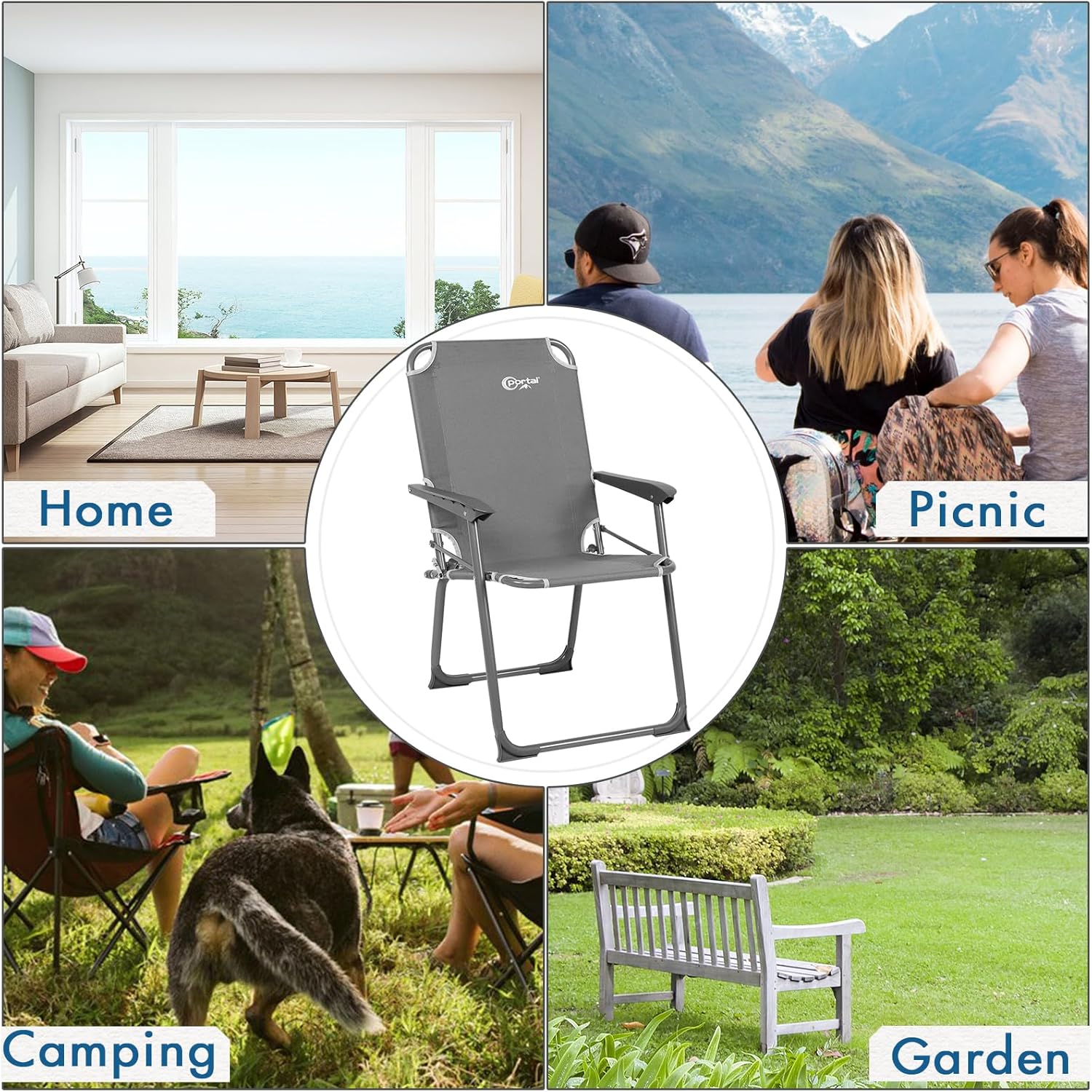 Lightweight Folding Camping Chair High Back Grey