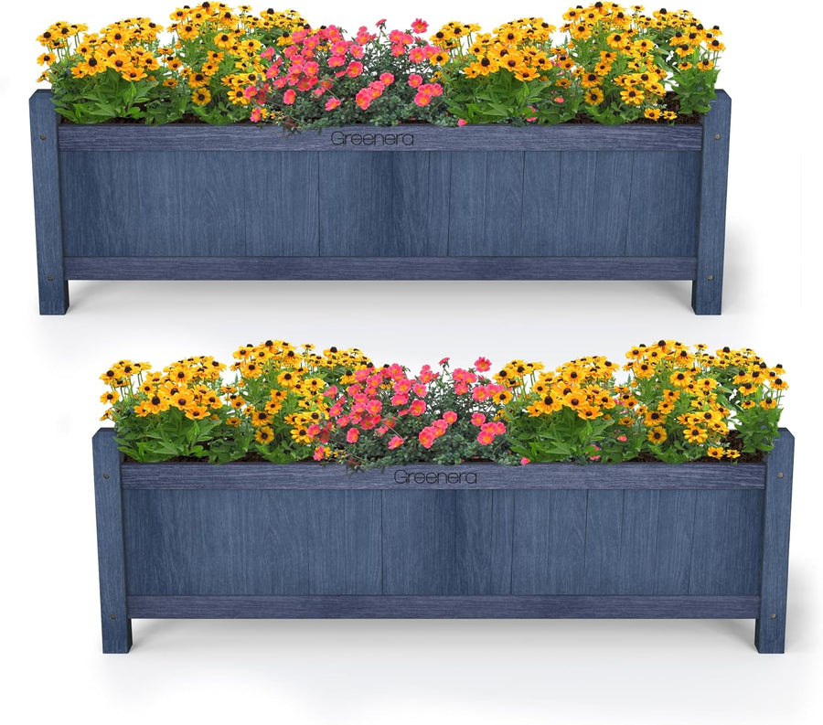 Set of 2 Large Wooden Garden Planters 90cm Grey